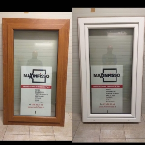 FINESTRA PVC 1 ANTA BICOLORE, INTERNO ROVERE GOLD ESTERNO BIANCO LISCIO. APERTURA A SCELTA . MISURE L845XH1465. € 217,25 POSA E TRASPORTO ESCLUSI